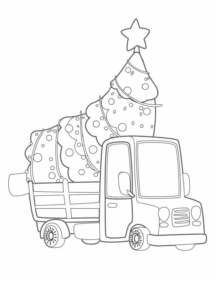 Christmas tree on a trailer coloring page